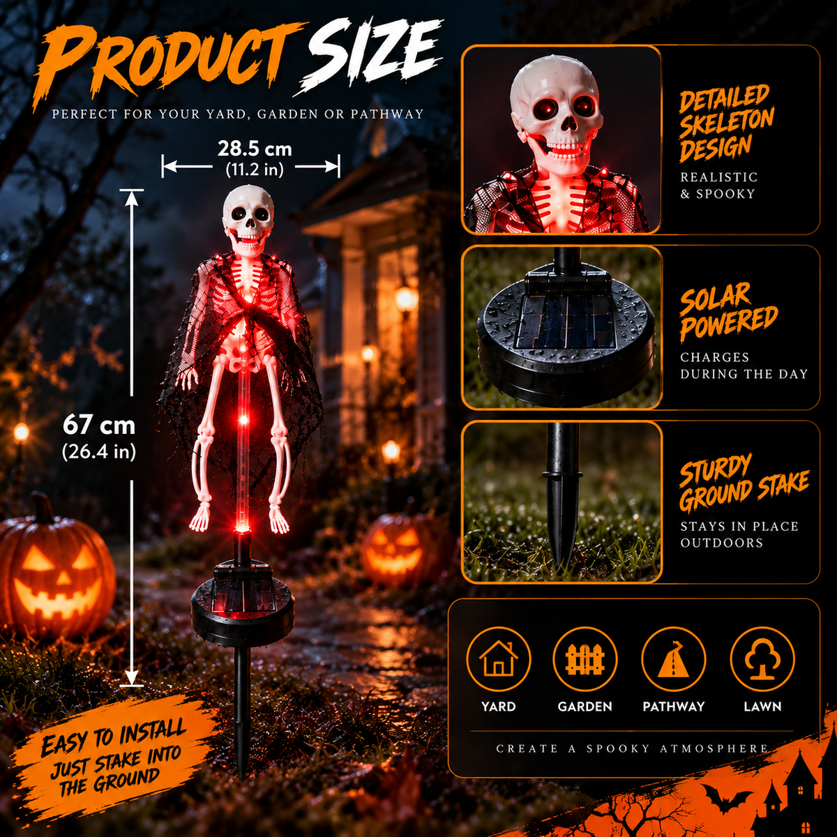 Solar Skeleton Halloween Garden Stake Light