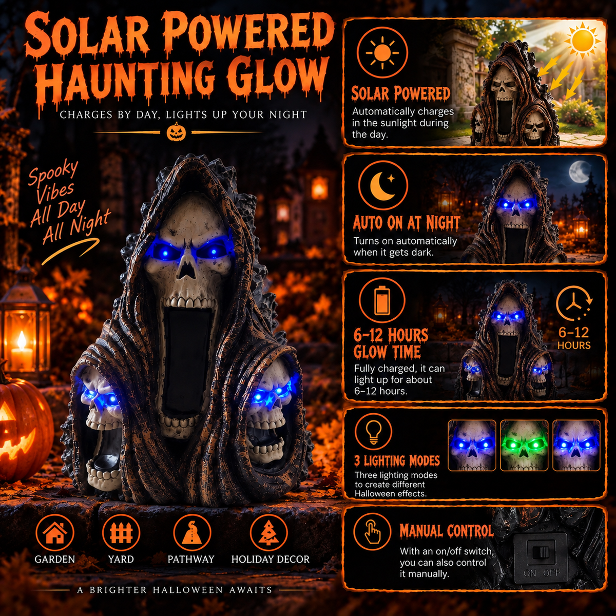 Solar Light-Up Skeleton Halloween Decor