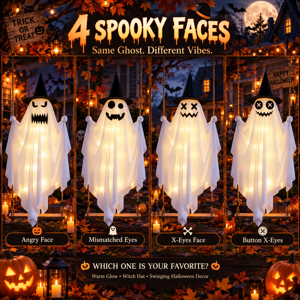 Lighted Swinging Ghost Halloween Decoration