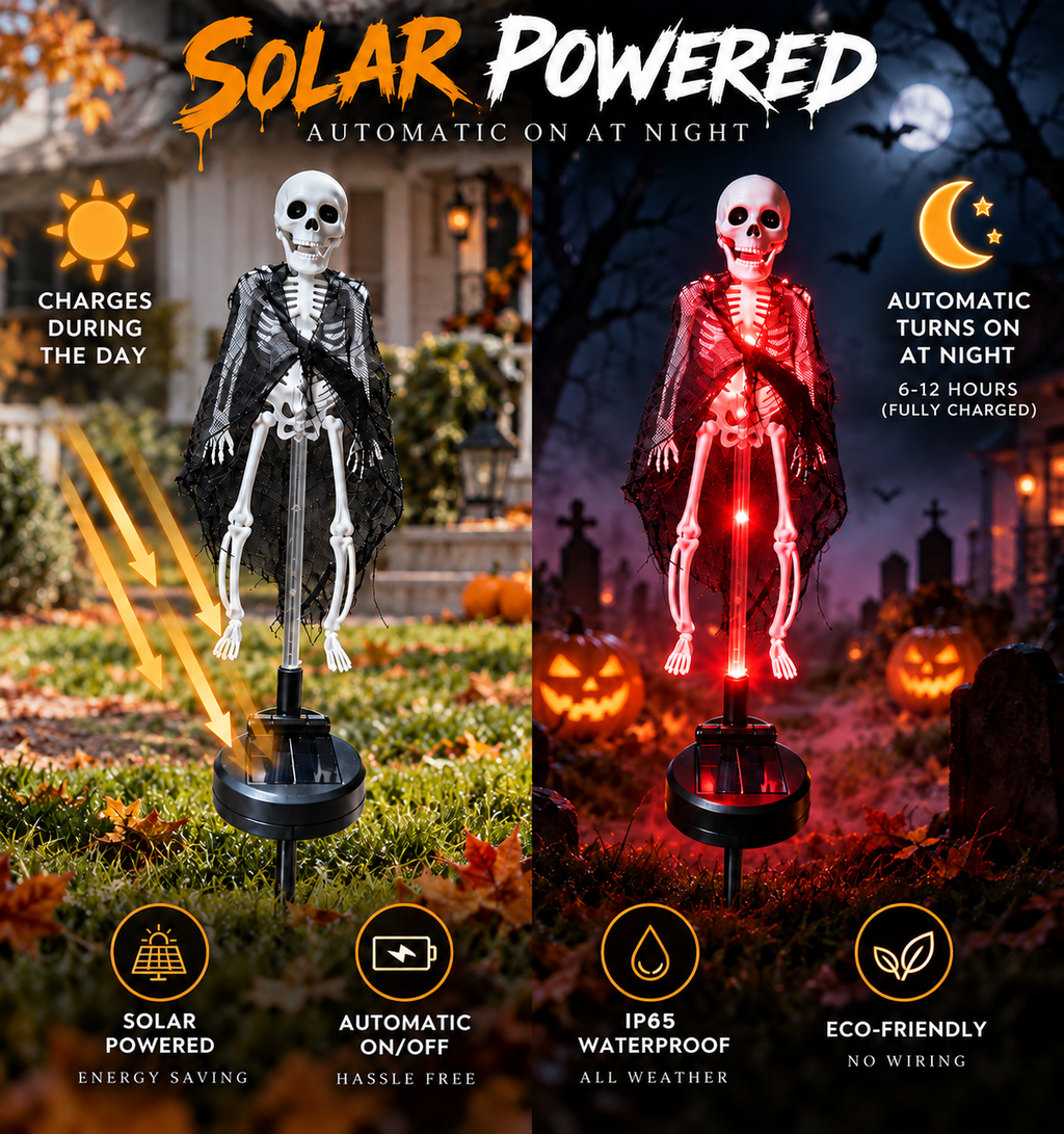 Solar Skeleton Halloween Garden Stake Light