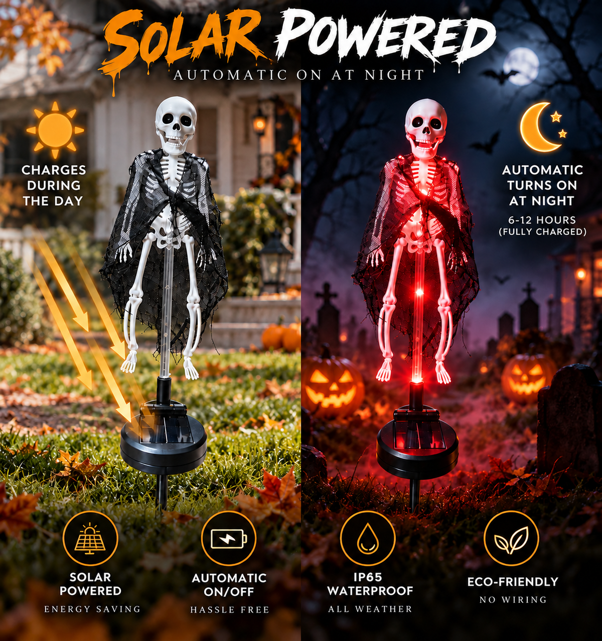Solar Skeleton Halloween Garden Stake Light