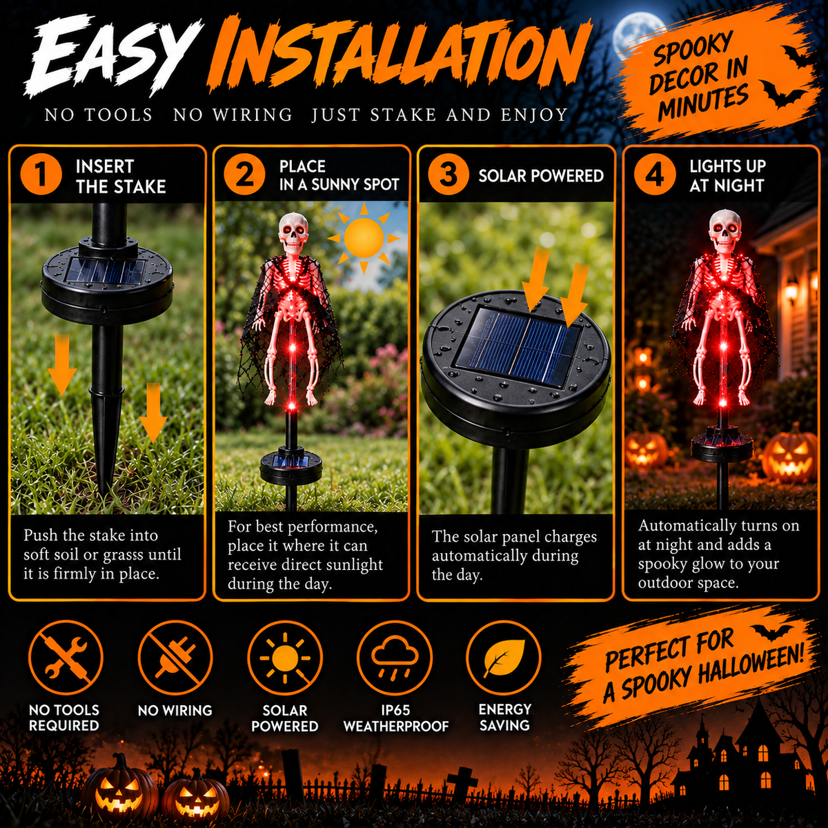 Solar Skeleton Halloween Garden Stake Light