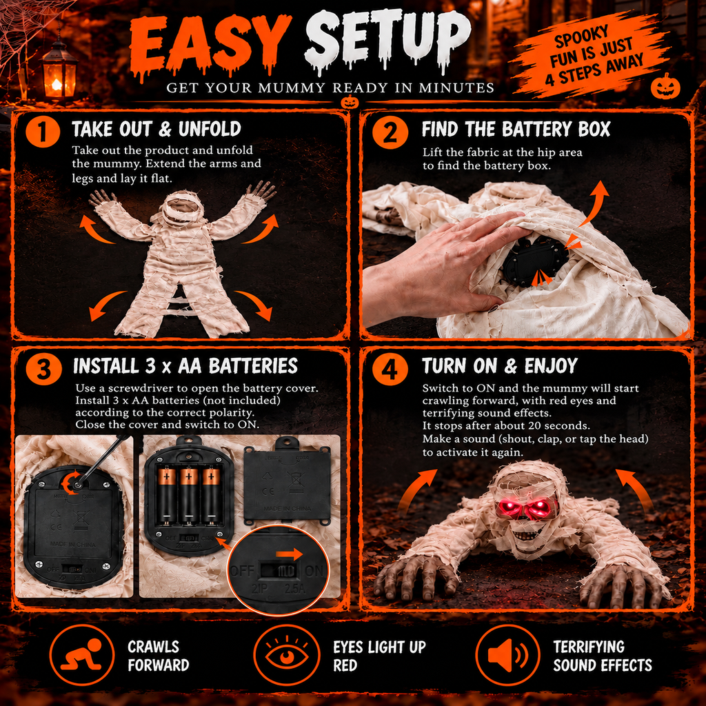 Animated Crawling Mummy Halloween Prop