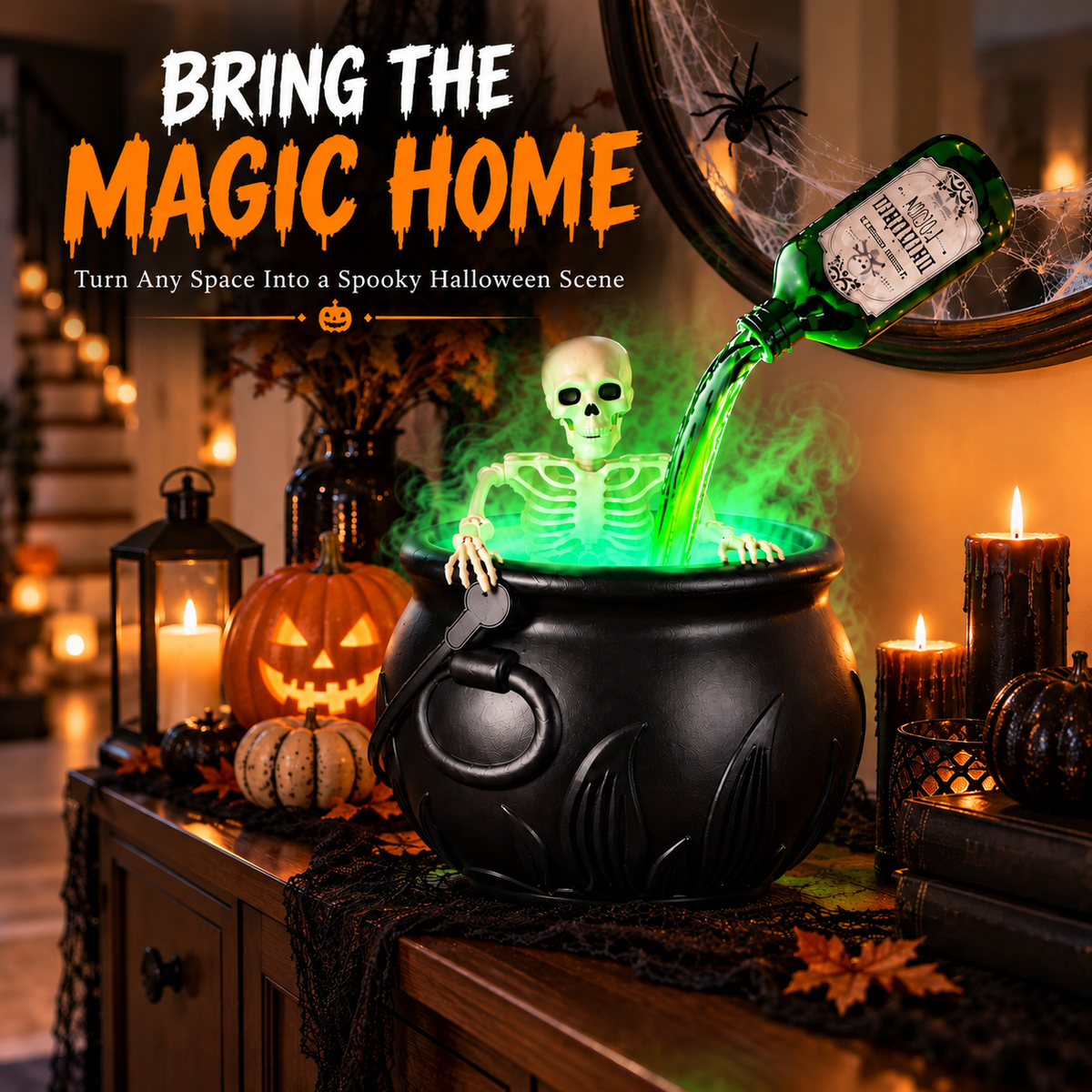 Floating Potion Skeleton Cauldron Halloween Decor