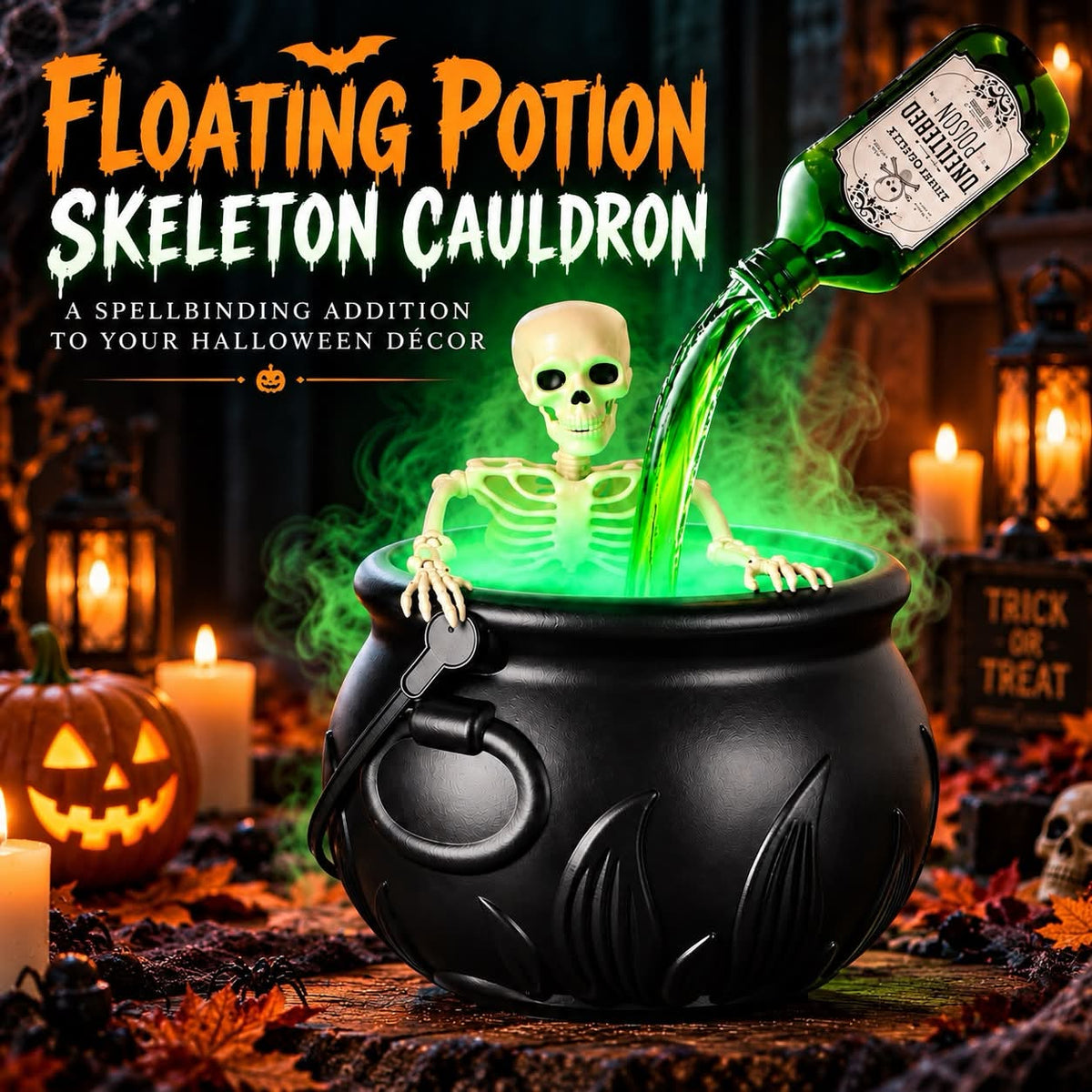 Floating Potion Skeleton Cauldron Halloween Decor