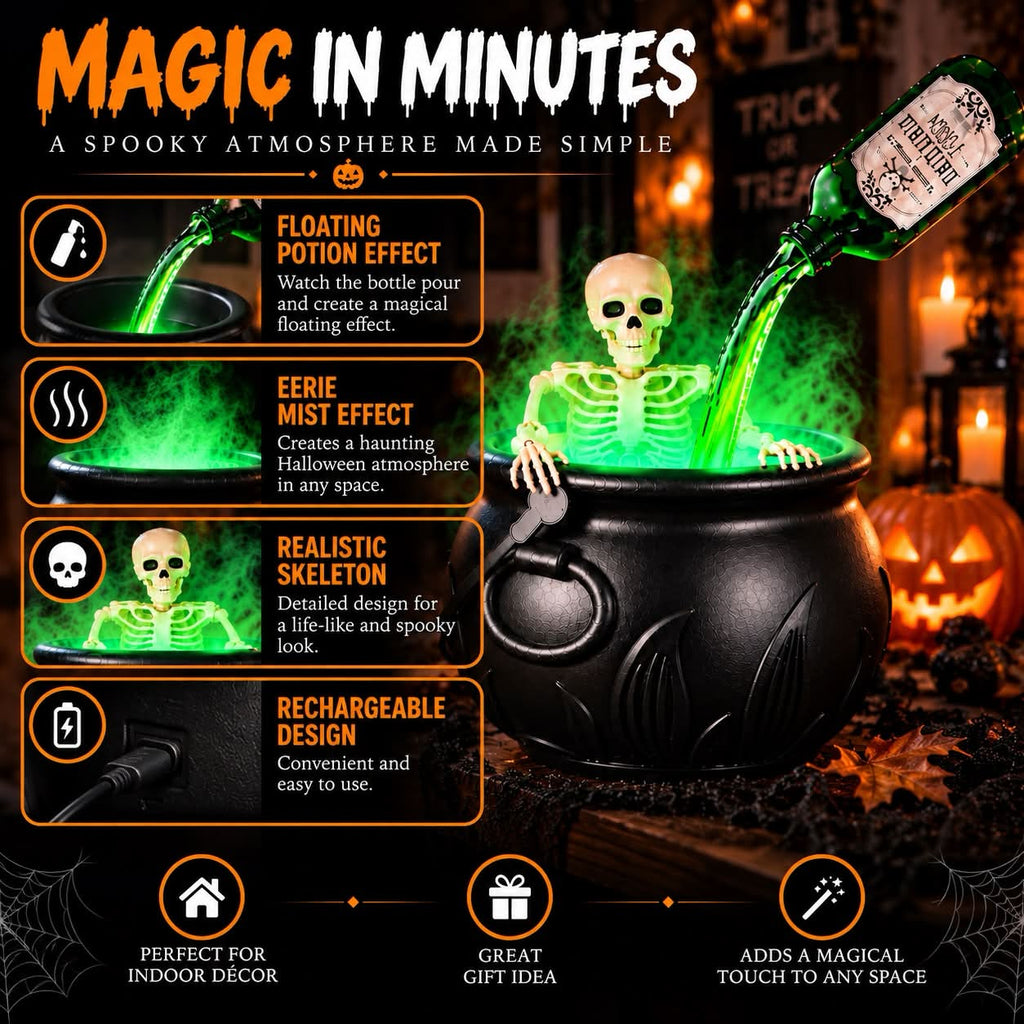 Floating Potion Skeleton Cauldron Halloween Decor