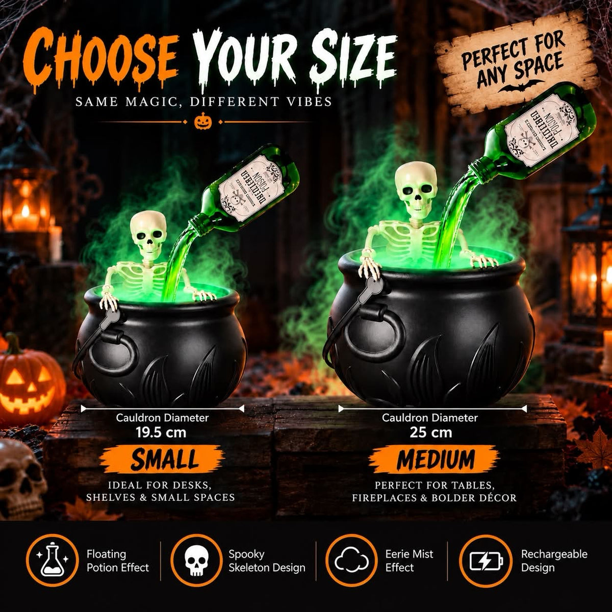 Floating Potion Skeleton Cauldron Halloween Decor