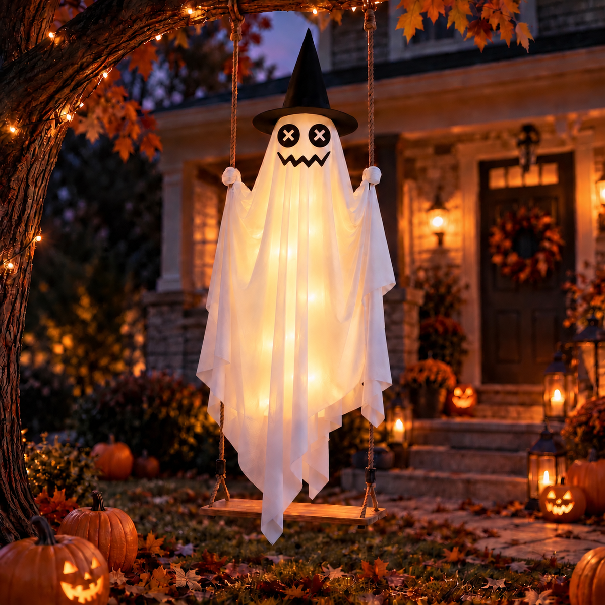 Lighted Swinging Ghost Halloween Decoration