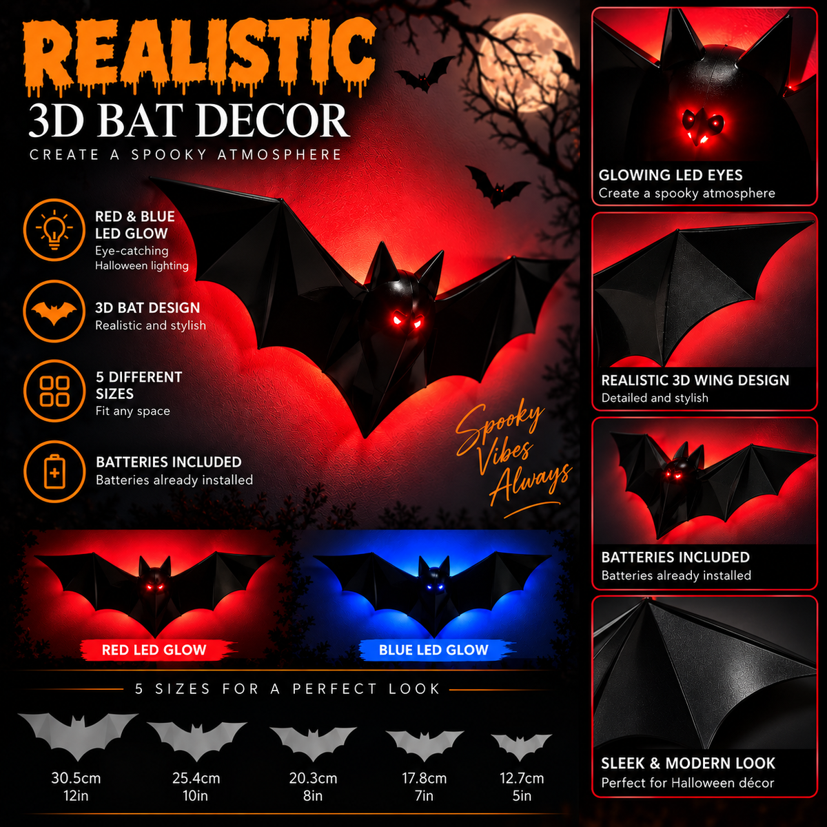 3D LED Bat Wall Decorations for Halloween