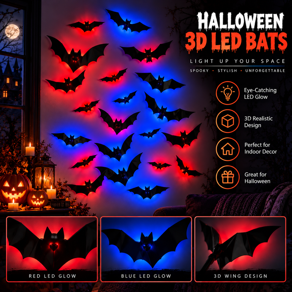 3D LED Bat Wall Decorations for Halloween