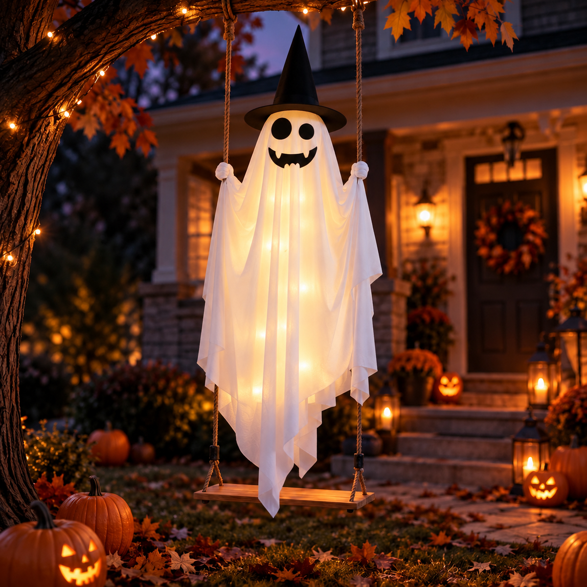 Lighted Swinging Ghost Halloween Decoration