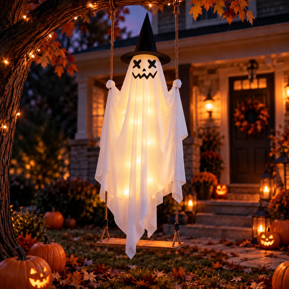 Lighted Swinging Ghost Halloween Decoration