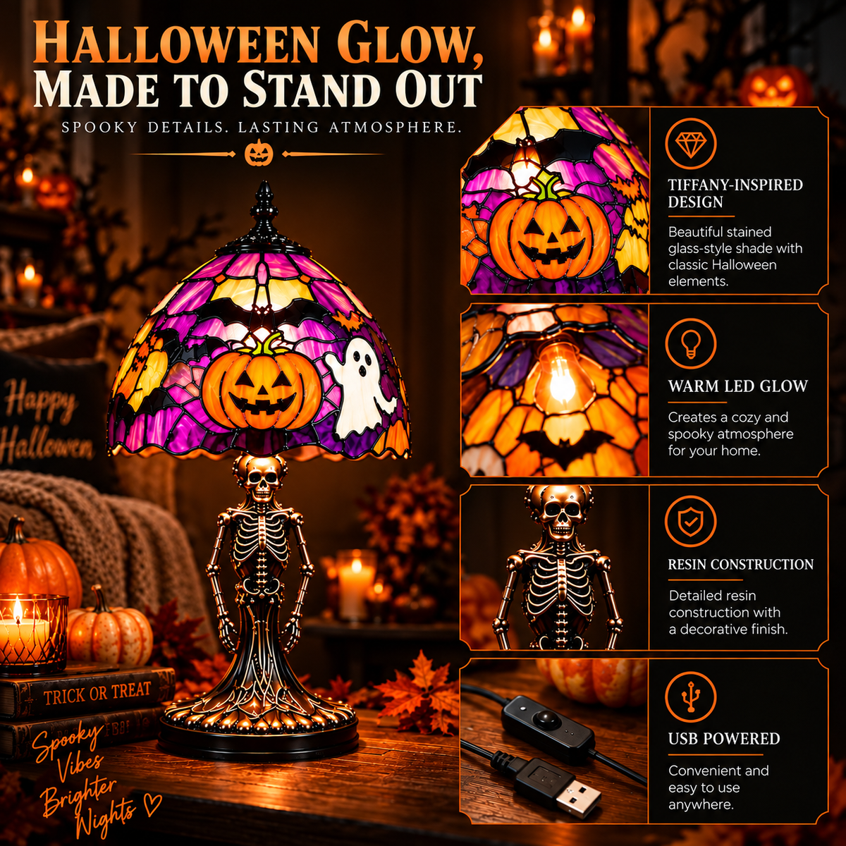 Tiffany-Style Halloween LED Table Lamp