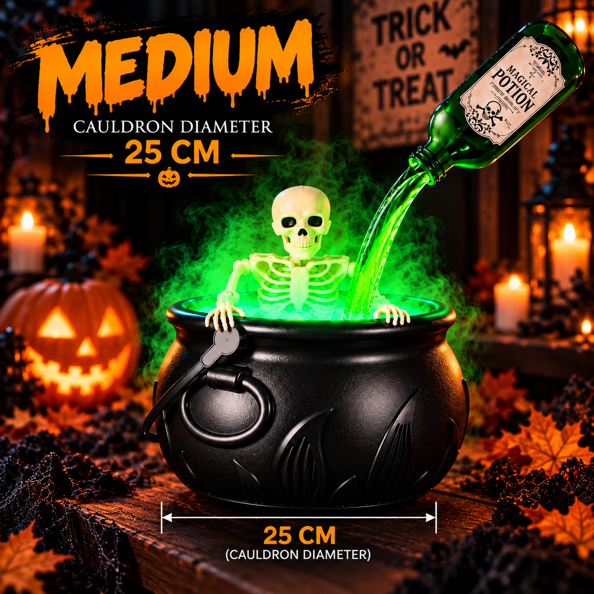 Floating Potion Skeleton Cauldron Halloween Decor
