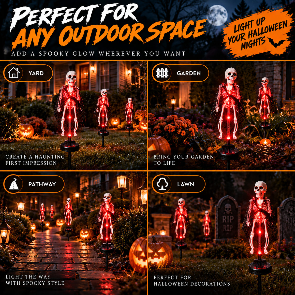 Solar Skeleton Halloween Garden Stake Light